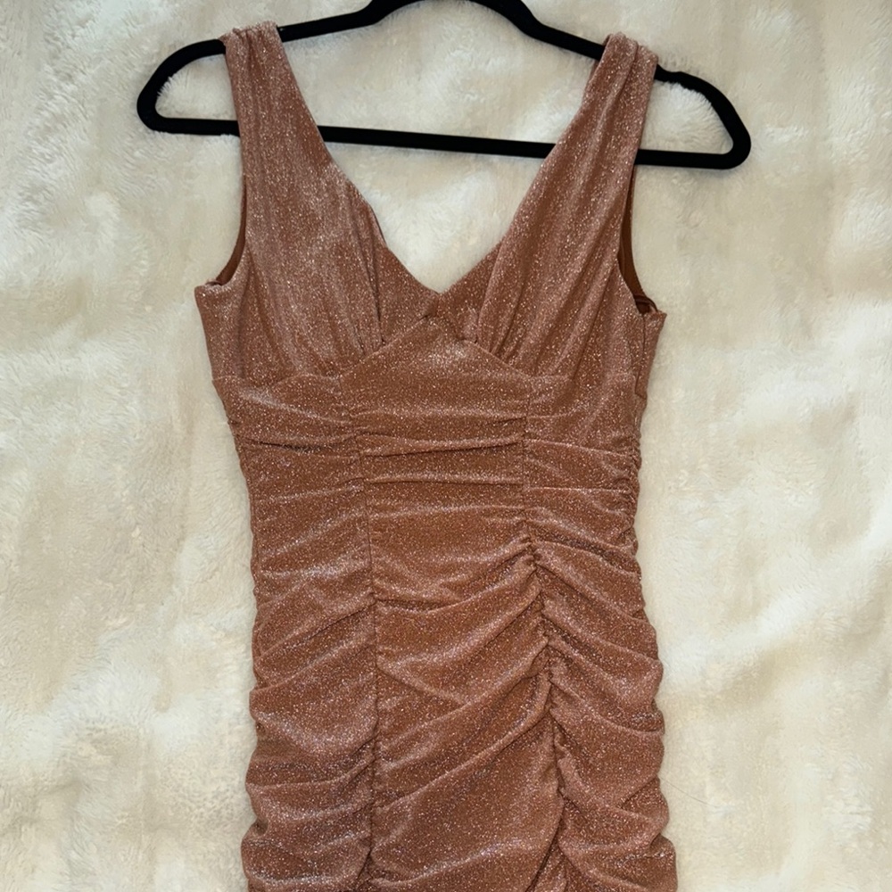 Pink Ruched V-Neck Bodycon Mini Dress